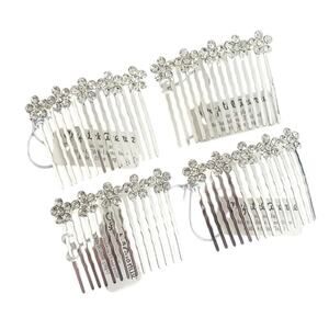 NWT 4 x 2.1" Rhinestone Flower Silver Plated Wedding Hair Combs